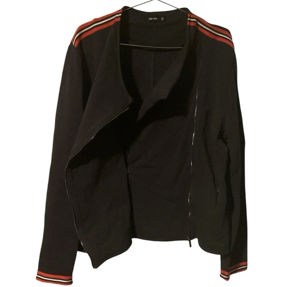 Saint + Sofia Organic Cotton Biker Jacket in Navy Red/Orange Stripe - Picture 7 of 10